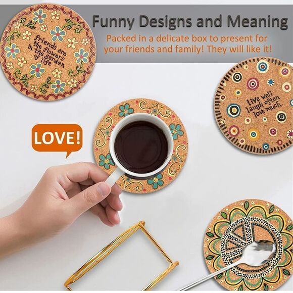 Boho Hippie Set of Four Cork Coasters. NIP - Picture 5 of 5